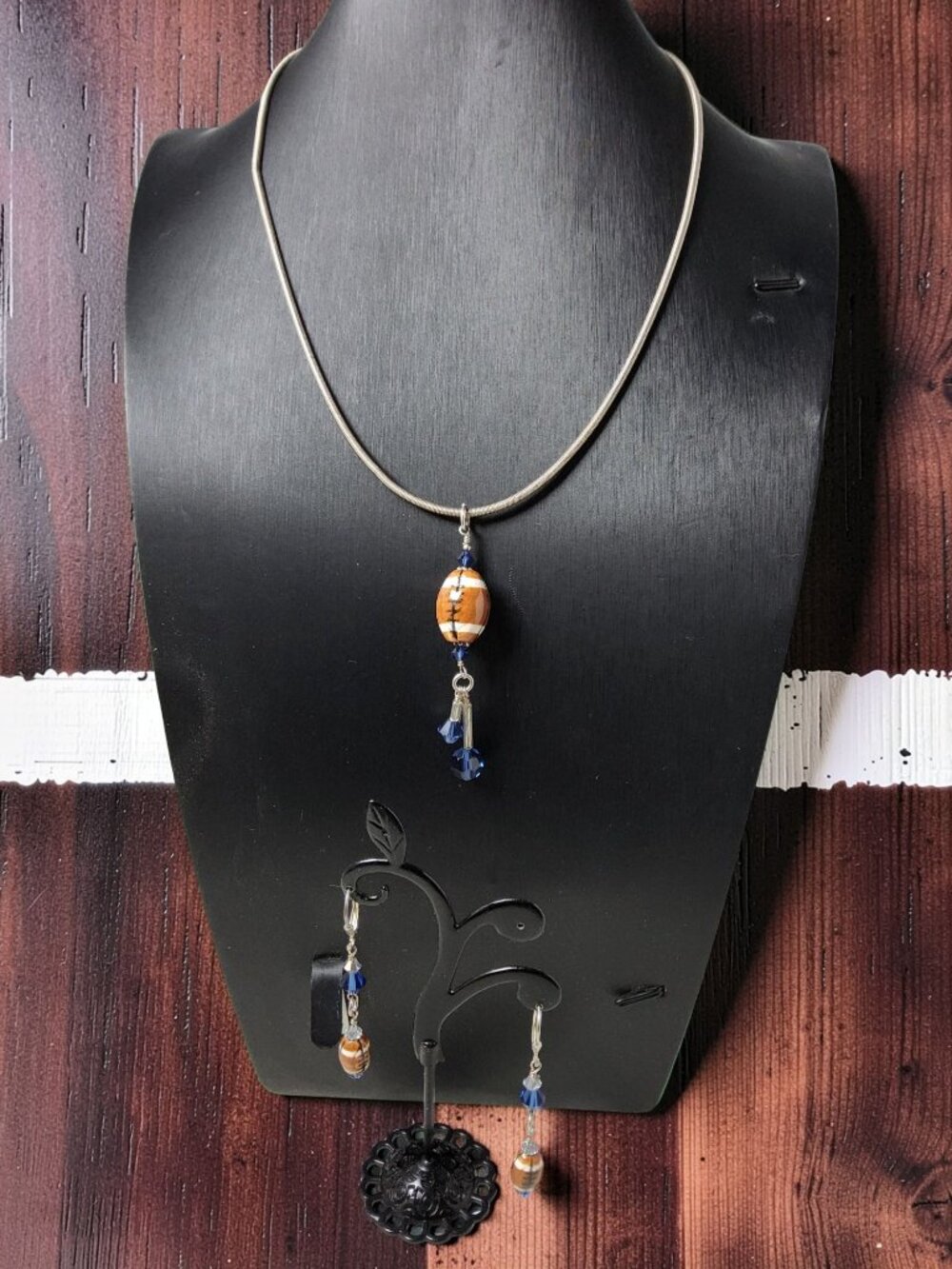 Vintage Sterling Silver Italy Football Necklace and Earring Set.